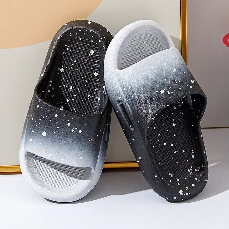Gradient blue children's PVC slipper sandals on a white background, showing the non-slip sole.