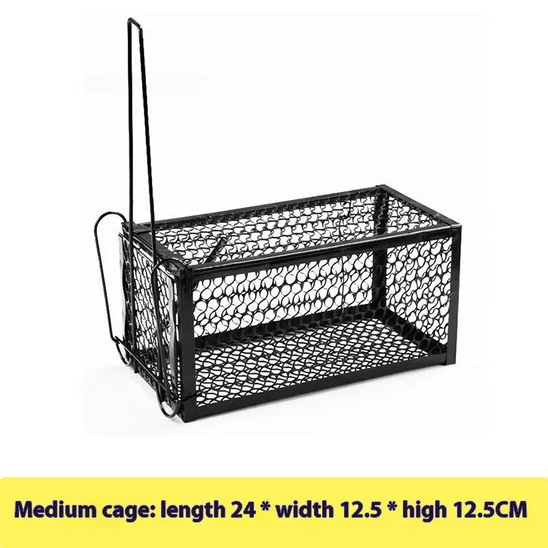 Automatic mouse trap cage in small, medium, and large sizes with metal and plastic construction options.