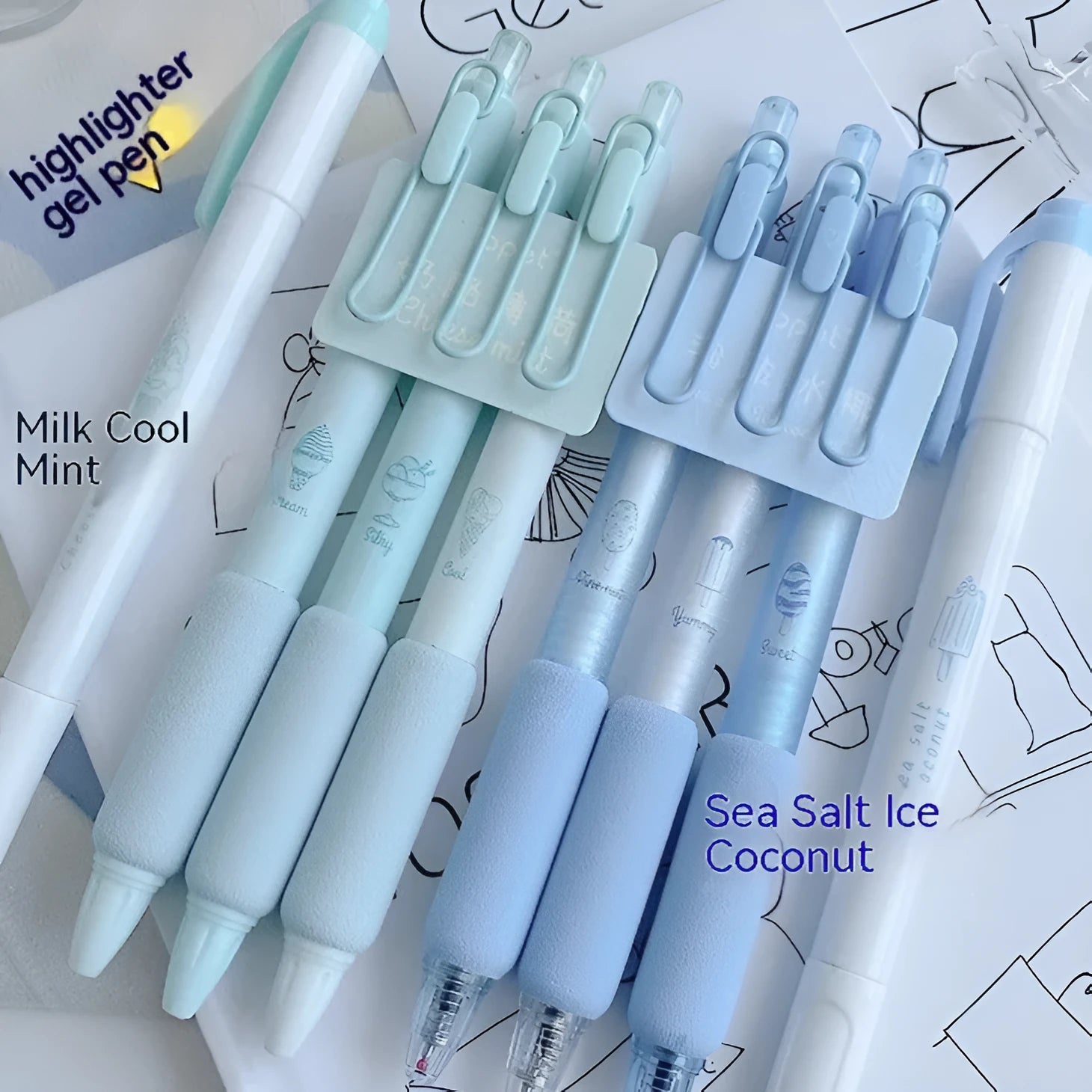 Four 0.5mm double-tipped calligraphy pens with fluorescent tips for student handwriting practice