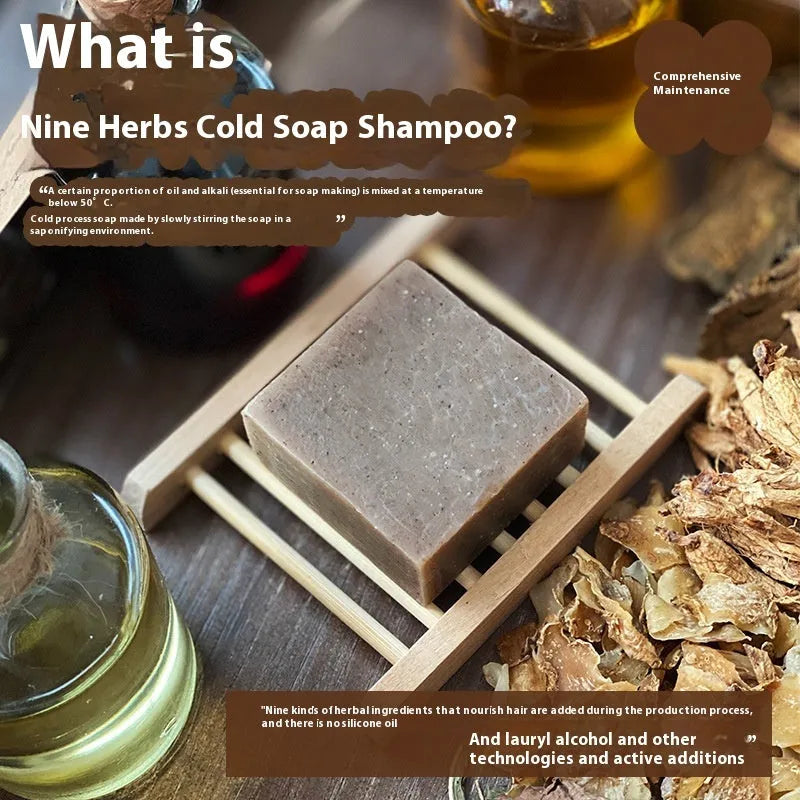 Silicone-free nine grass shampoo soap bar 72g with cold process herbal formulation