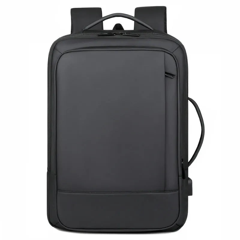 Men's waterproof Oxford cloth backpack with curved shoulder straps shown in black colour