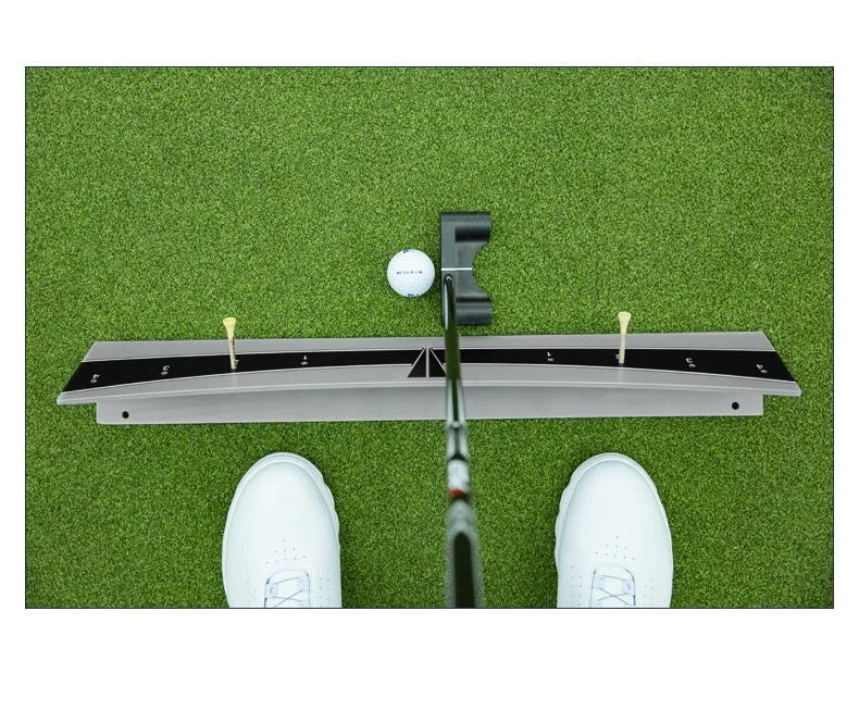 Adjustable golf putter trajectory balance simulator made from white PVC plastic