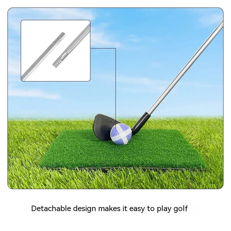 Metal golf club set showing adult and children's size options for outdoor practice