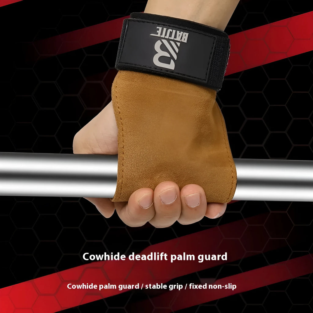 Brown leather wrist protectors for horizontal pull-up bar exercises with adjustable fastening