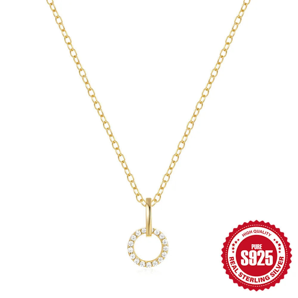 Gold tone adjustable sterling silver clavicle chain with interlocking micro inlaid zircon geometric design