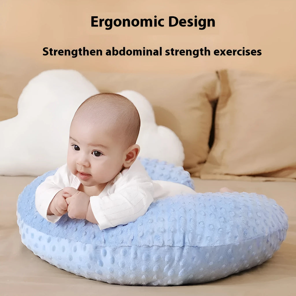 Nursing pillow with removable pillowcase in grey, light blue, pink, or yellow colours.