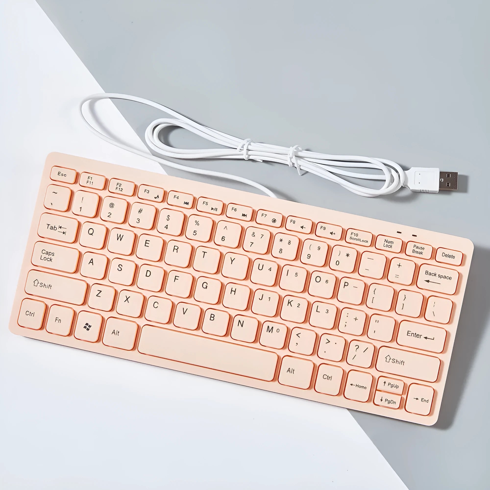 USB wired mini computer keyboard with noiseless keys in four colour options
