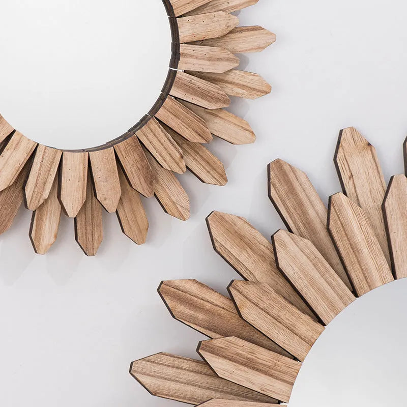European-style solid wood hanging mirror with a baked colour finish on a wall.