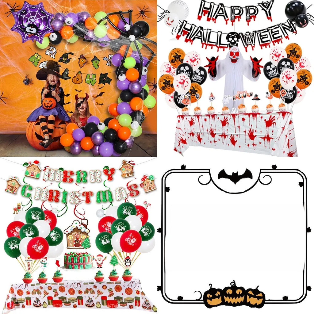 Halloween balloon set with skull and pumpkin designs in white and black colours