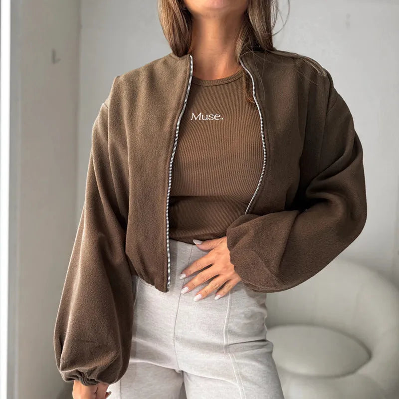 Women's off-shoulder coat with lantern sleeves in polyester fabric casual loose fit design