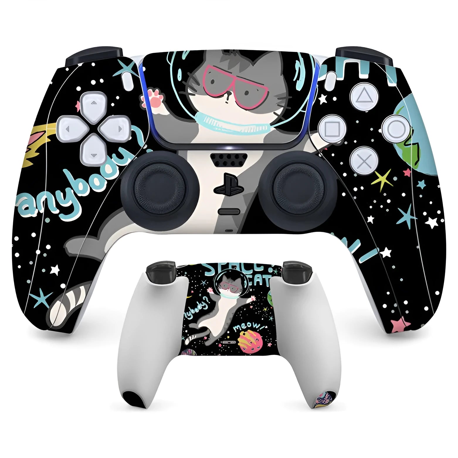 PS5 controller with anti-scratch handle stickers applied, showing micro frosted PVC texture.
