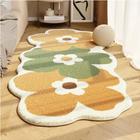 Flower-shaped cashmere blanket with printed cartoon patterns in various colours and sizes