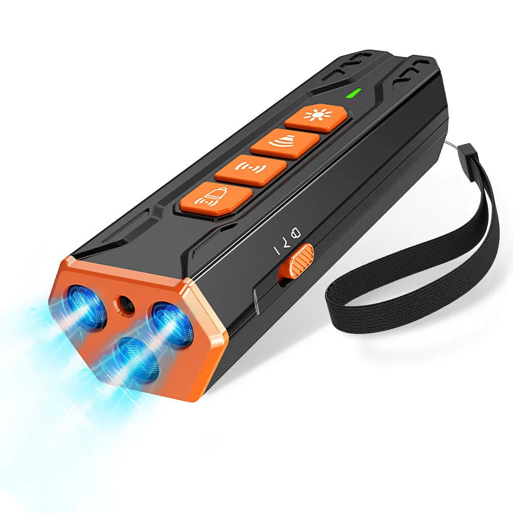 Ultrasonic dog trainer with three adjustable heads in black and orange colour