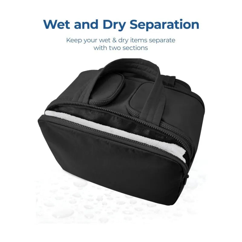 Large travel toiletry bag in lightweight polyester with wide opening, shown in available colours