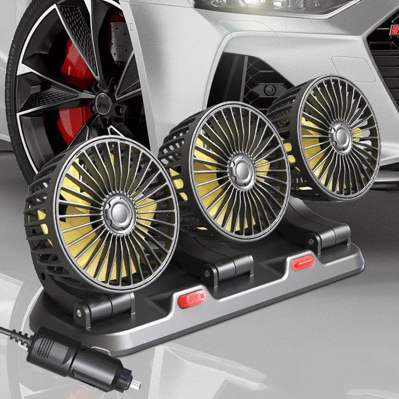 Automotive three head electric cooling fan with long cable for car or van use.