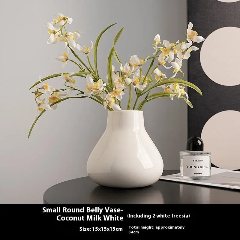 Ceramic round belly French vase with coloured glaze finish in black colour option