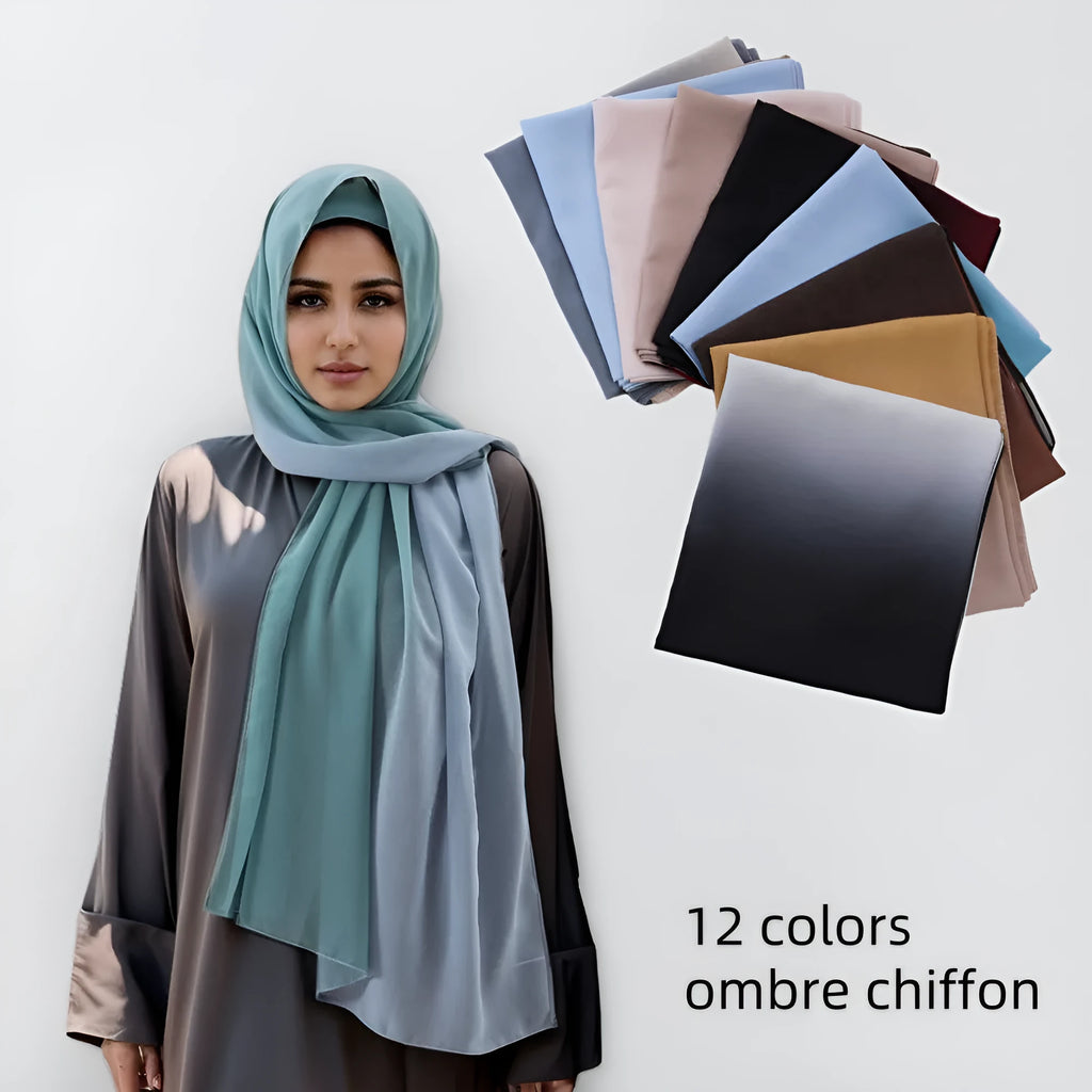 Long bubble towel texture chiffon scarf draped showing its length and colour.
