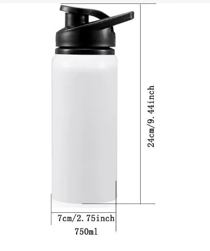 White aluminium sports water bottle with 600ml or 750ml capacity for cycling and outdoor hydration