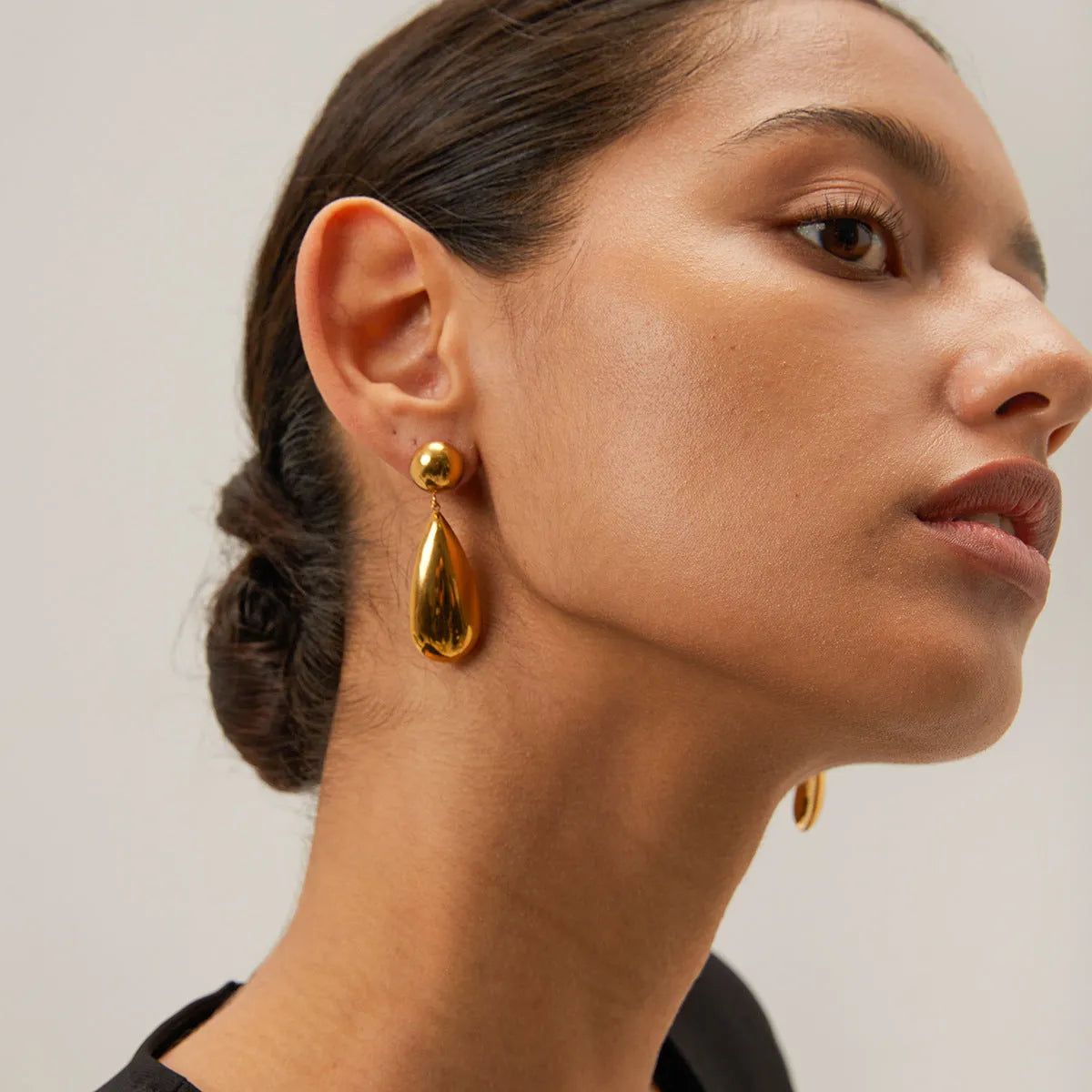 Gold electroplated stainless steel water drop pendant earrings geometric design women's jewellery