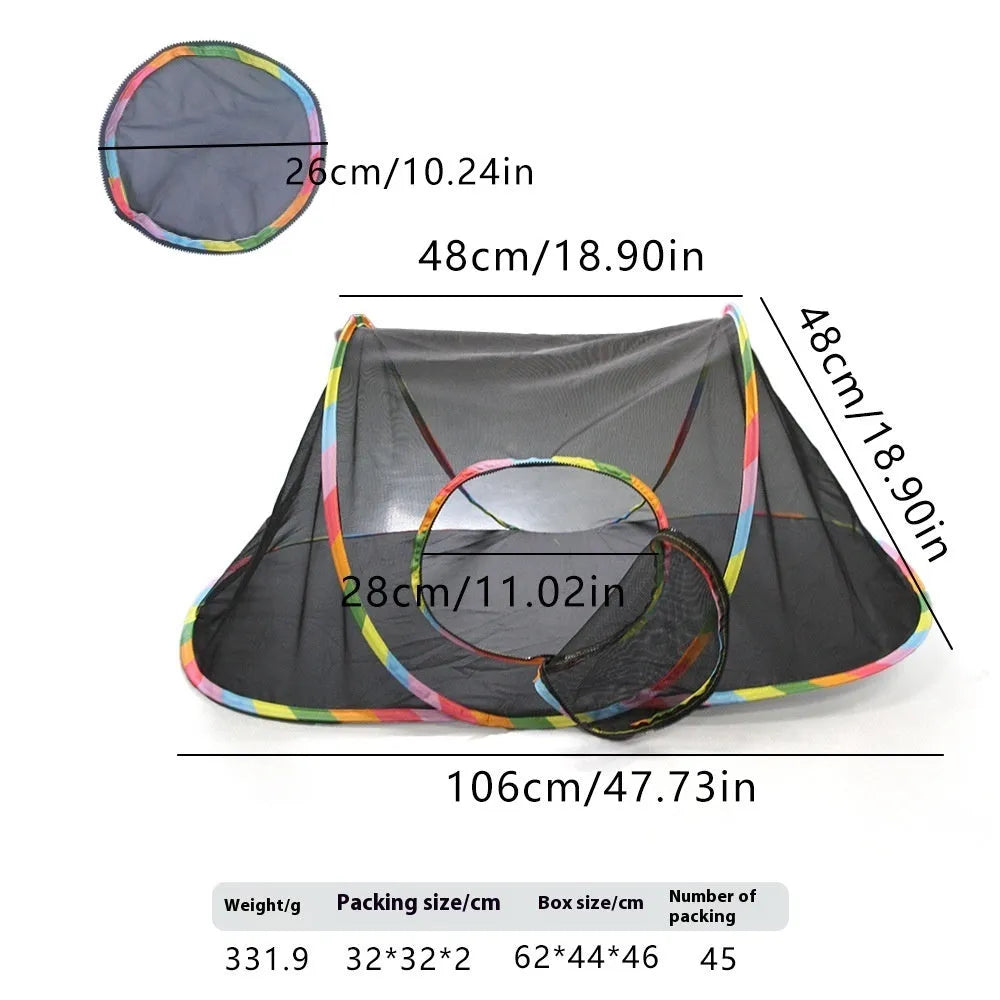 Foldable mesh cat roll cage playpen showing hexagonal design for indoor pet containment