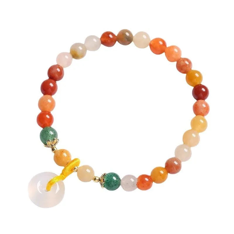 Natural jade and red agate bracelet with safety buckle clasp, Chinese-style handmade design