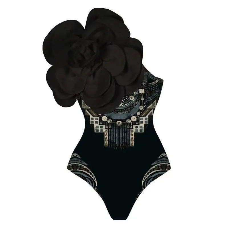 Women's floral print one-piece swimsuit with matching cover-up dress in polyester fabric