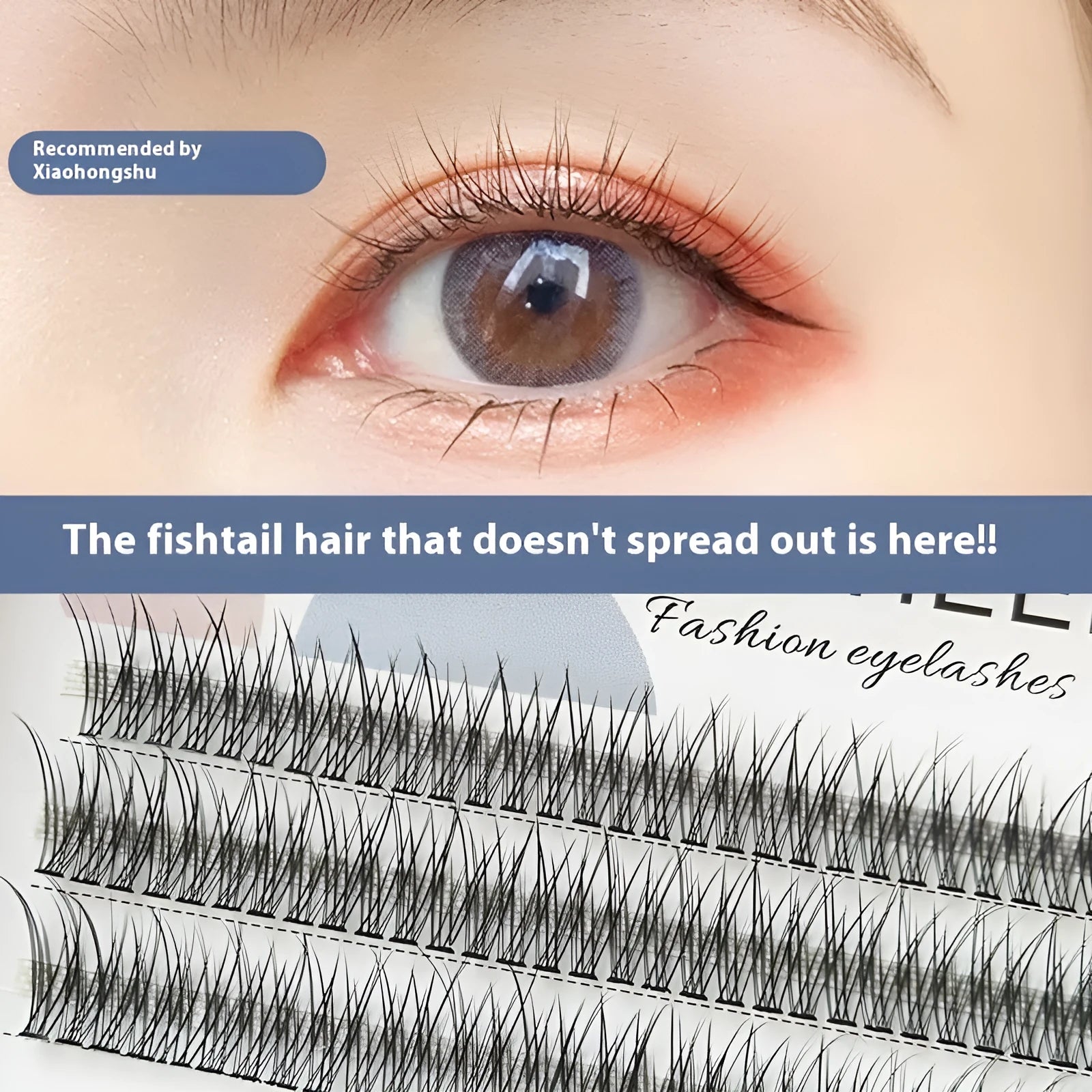 Black V-shaped fairy fishtail false eyelashes with thick segments, shown in 10mm length.