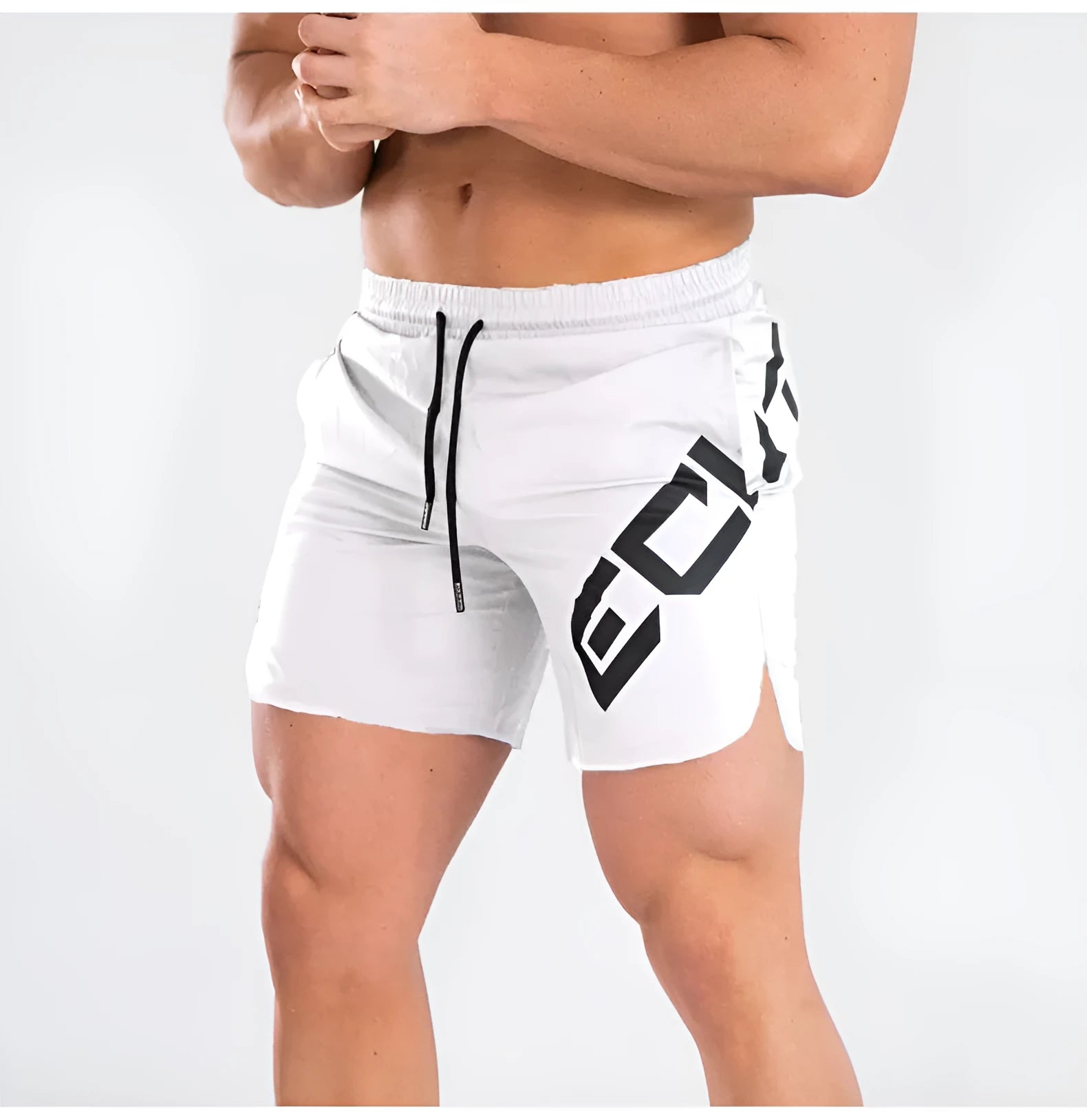 Men's elastic thin running shorts in black, dark grey, navy blue and white colours, knee length with quick-dry fabric