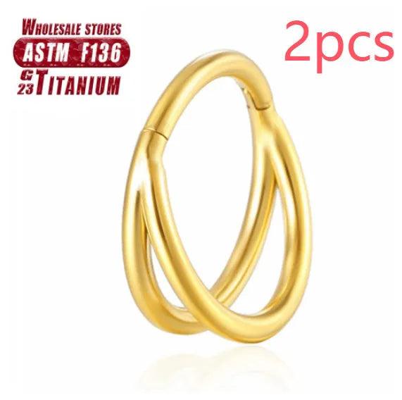 Titanium alloy fork nose ring in silver colour on a plain background, showing its shape and size.