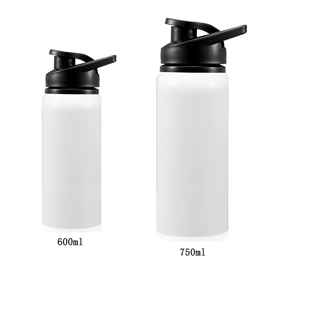 White aluminium sports water bottle with 600ml or 750ml capacity for cycling and outdoor hydration