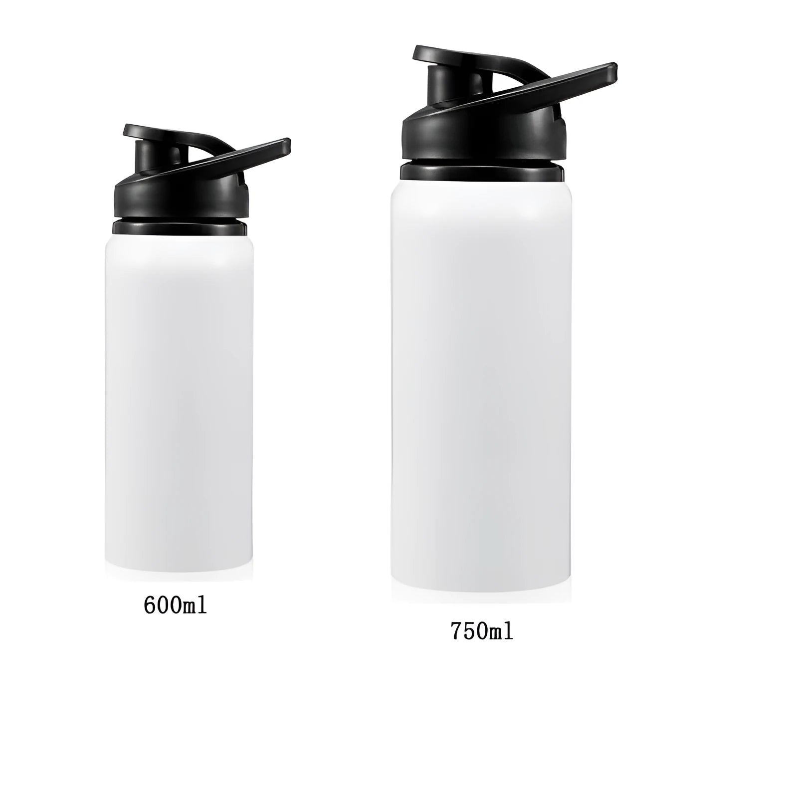 White aluminium sports water bottle with 600ml or 750ml capacity for cycling and outdoor hydration