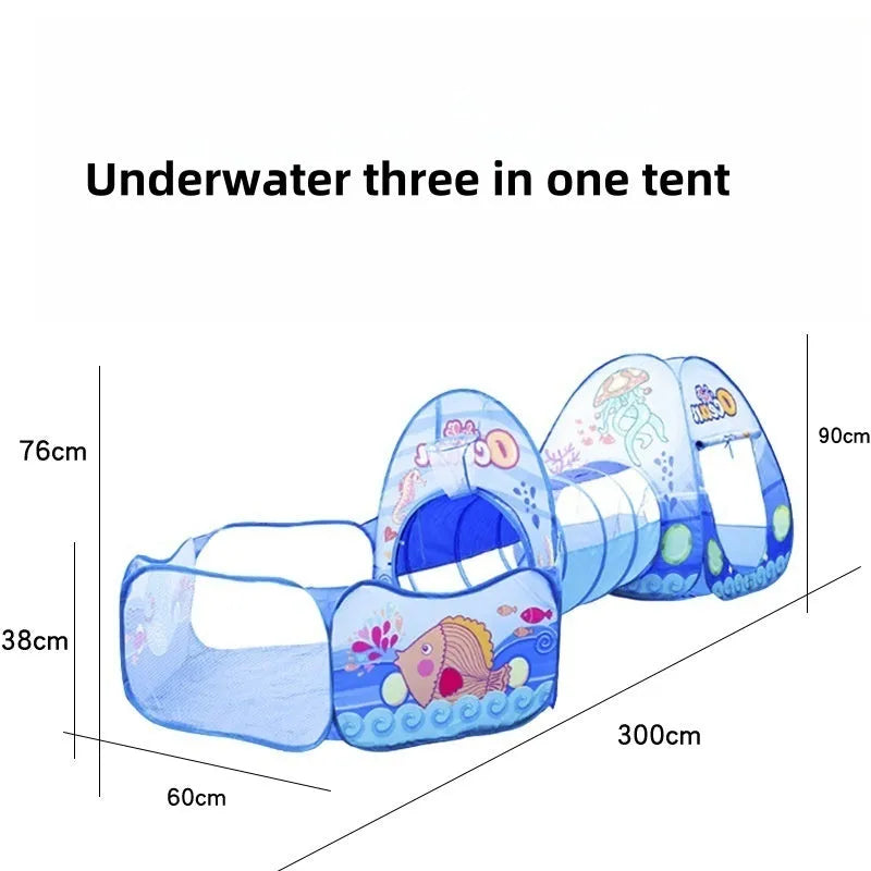 Three-in-one children's cartoon tent with tunnel and ball pool in marine themes for girls aged 4-6