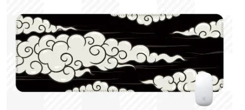 Large natural rubber desk mat with Japanese style simple pattern on a wooden desk.