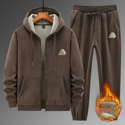 Cashmere hooded sweater and cotton pants casual sports suit set shown in grey