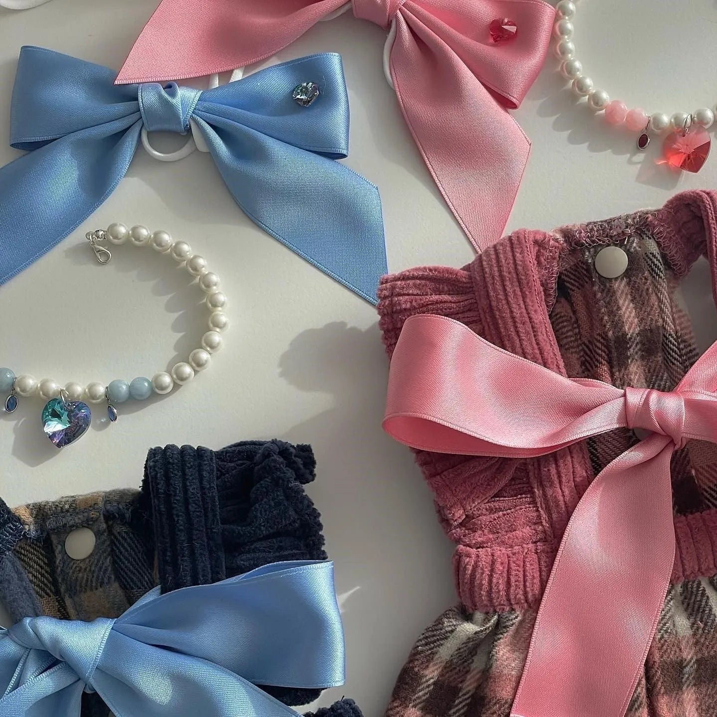 Adjustable princess-style bow dog hair band headdress in polyester cotton ribbon for 25-40cm head circumference