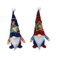 Two faceless cloth Rudolf baby doll Christmas decorations showing suit design and 32cm size.