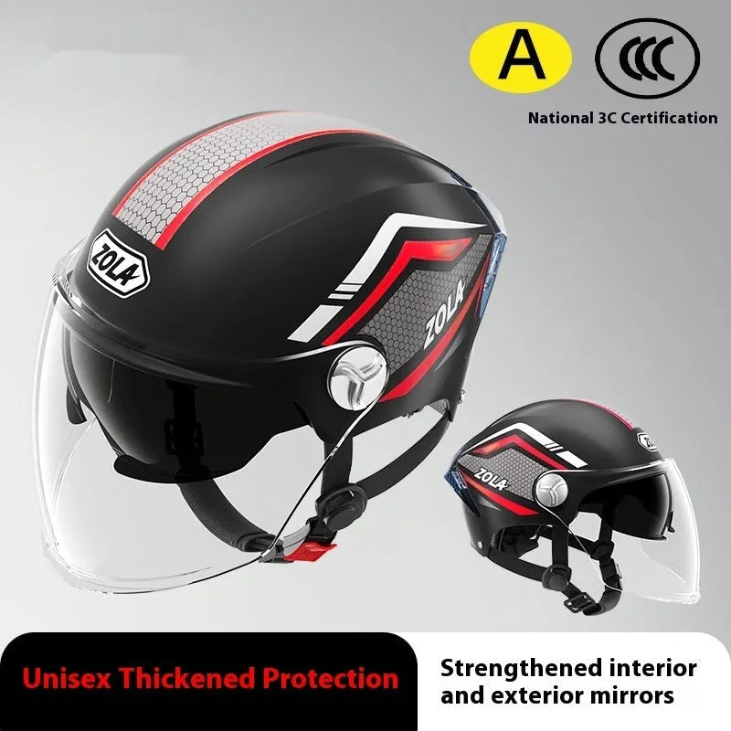 3C certified motorcycle half helmet with battery sun visor in light brown double mirror finish
