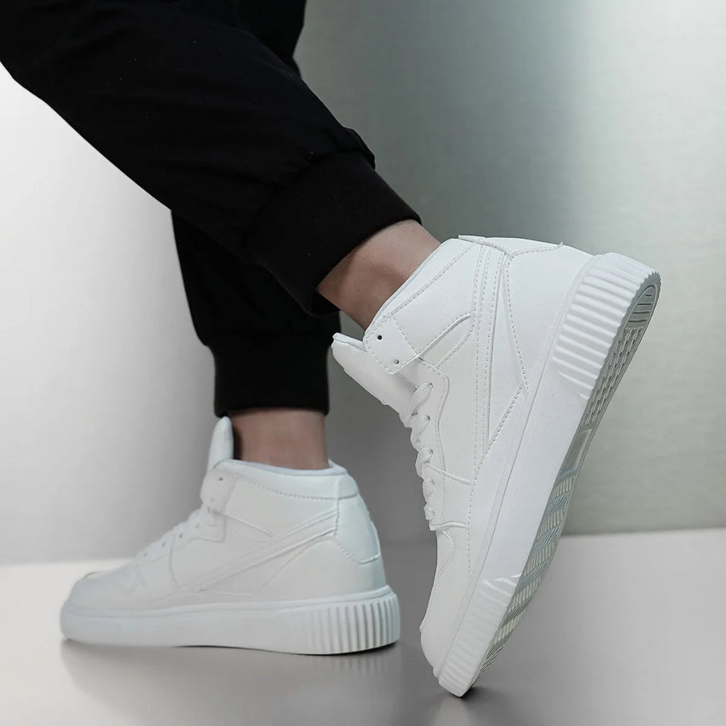 White men's round toe casual shoes with microfiber upper available in sizes 37 to 45