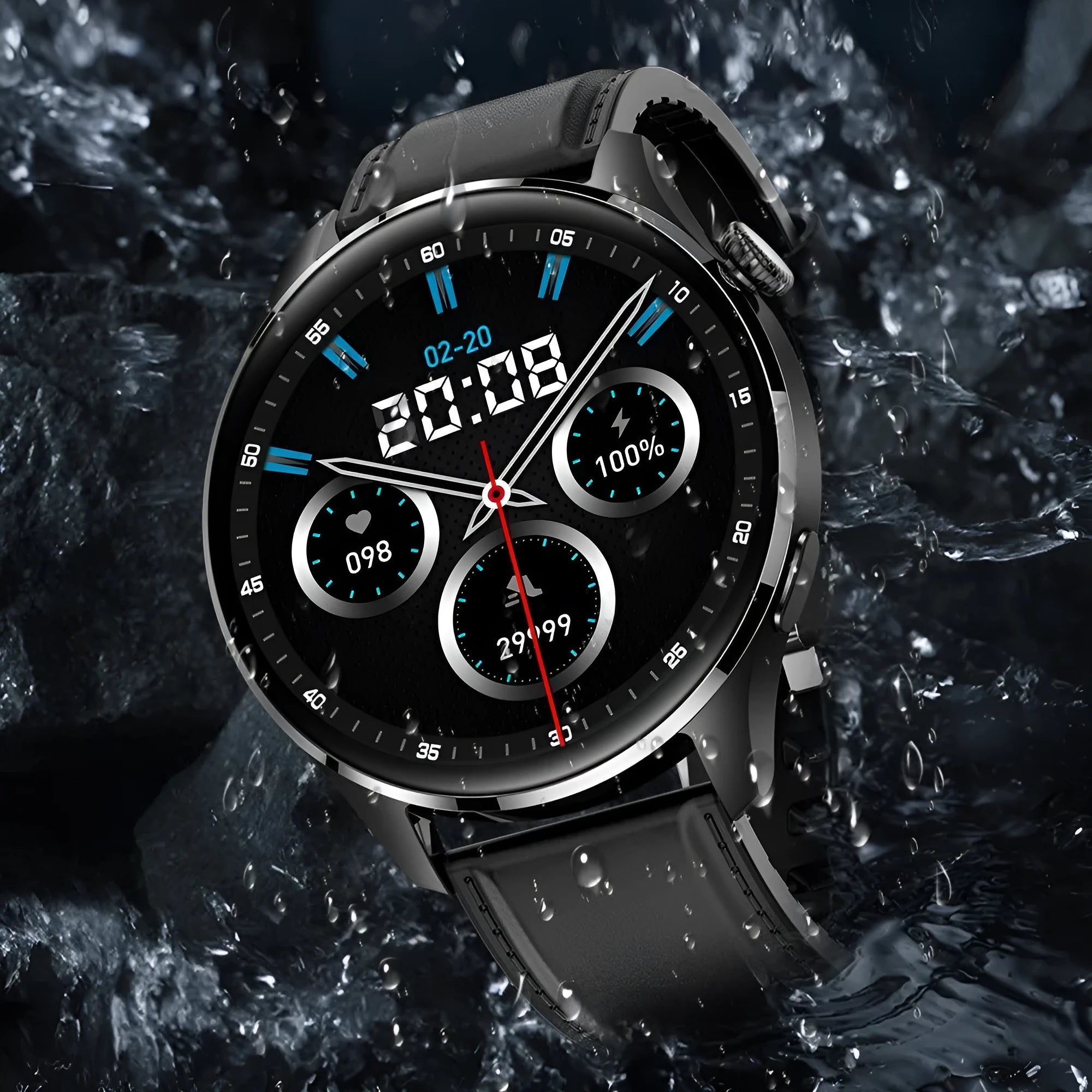 Bluetooth calling smart watch with round colour screen and silicone strap on wrist