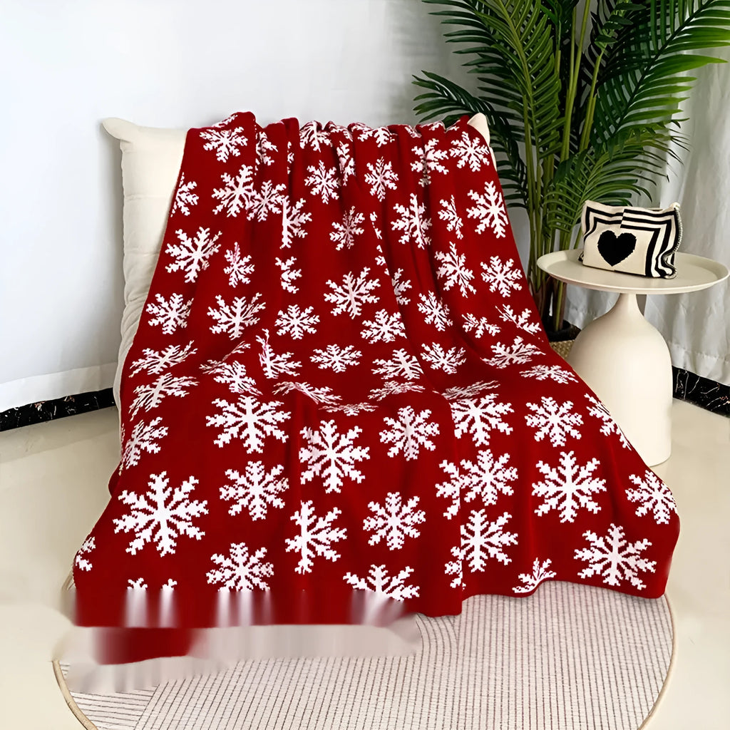 Personalised Christmas blanket with snowflake pattern showing soft acrylic texture