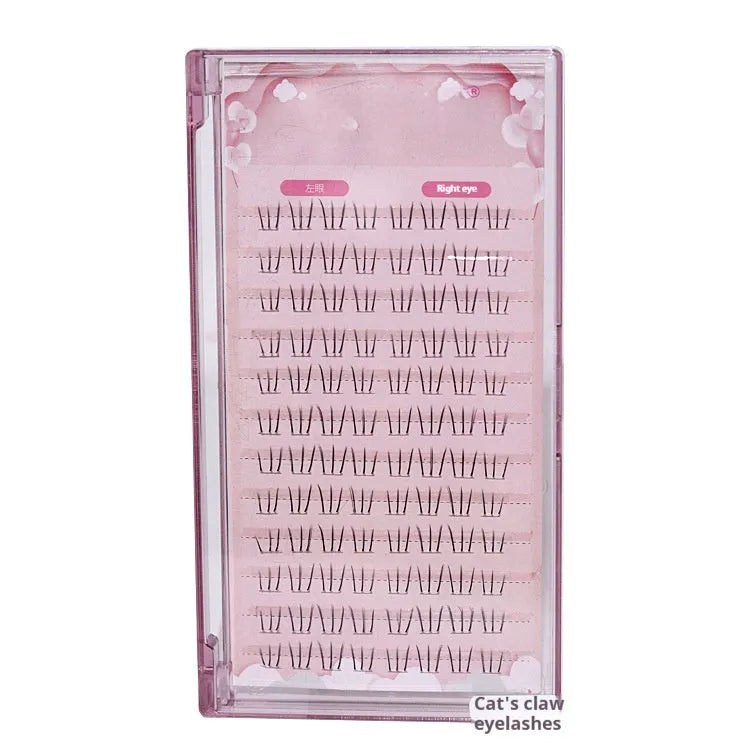 Kitten's paw design false eyelashes on a white background, showing 12 rows and pointed 4-6mm length.