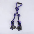 Blue and yellow cotton dog rope toy with non-slip handles for large breed aggressive chewers