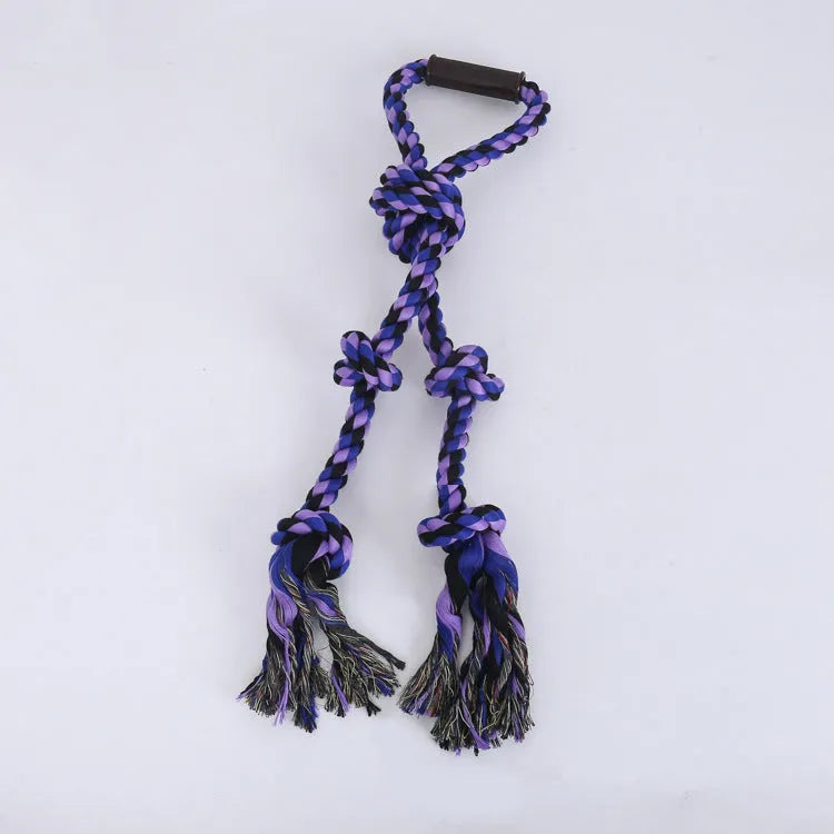 Blue and yellow cotton dog rope toy with non-slip handles for large breed aggressive chewers