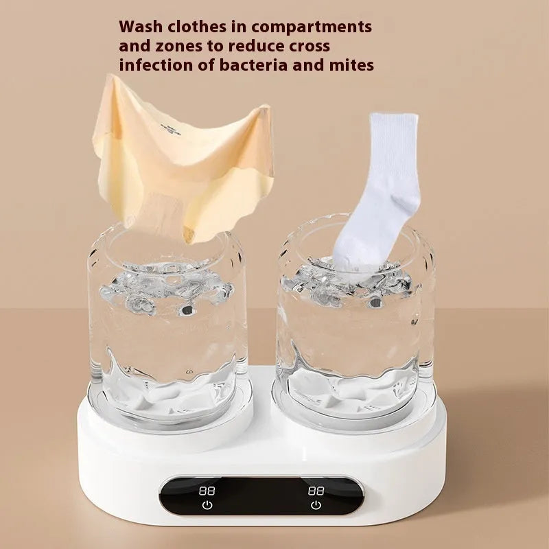 White double bucket USB mini washing machine for underwear and small laundry items