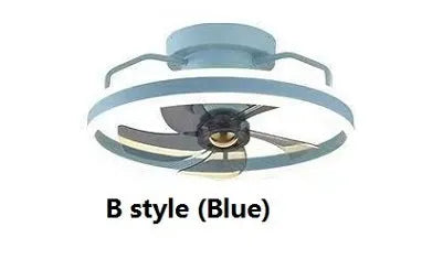 Modern ceiling fan light with light on, showing white PC blades and acrylic lampshade