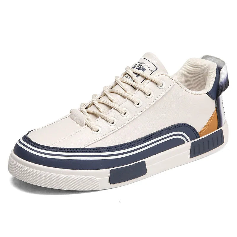 Men's beige, white and green canvas casual shoes with mesh ventilation panels