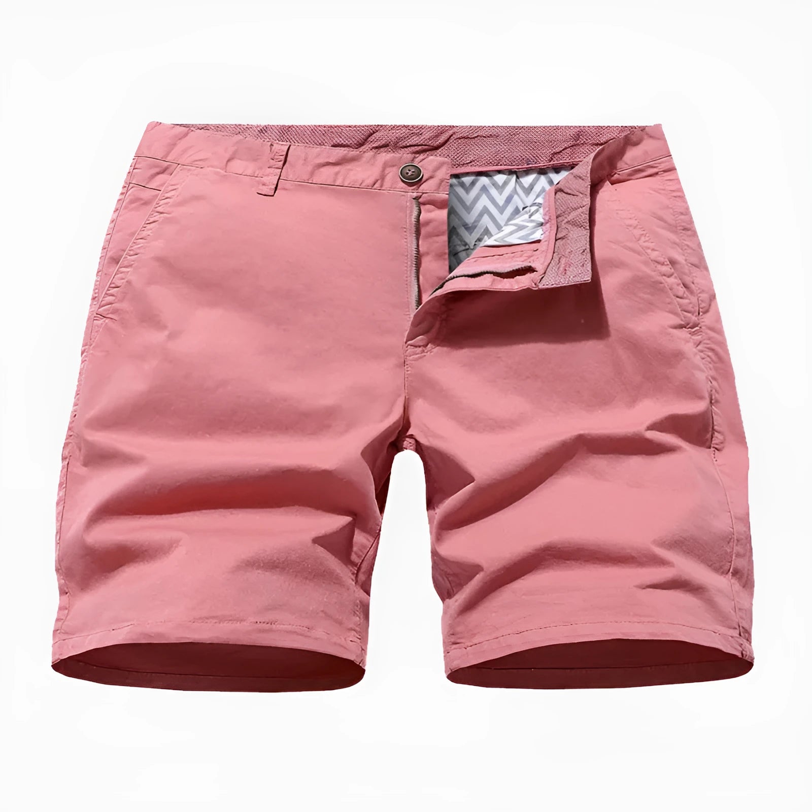 Blue denim men's shorts with printed design, loose fit, and no belt on a mannequin.