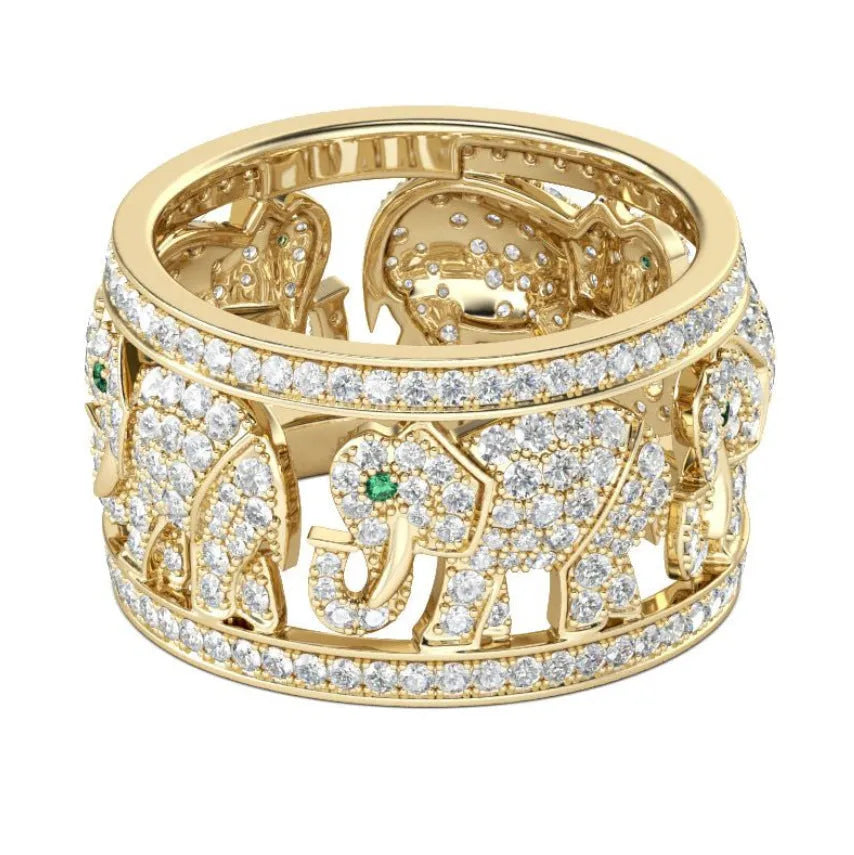 Creative diamond elephant fashion ring made from alloy with an electroplated finish.