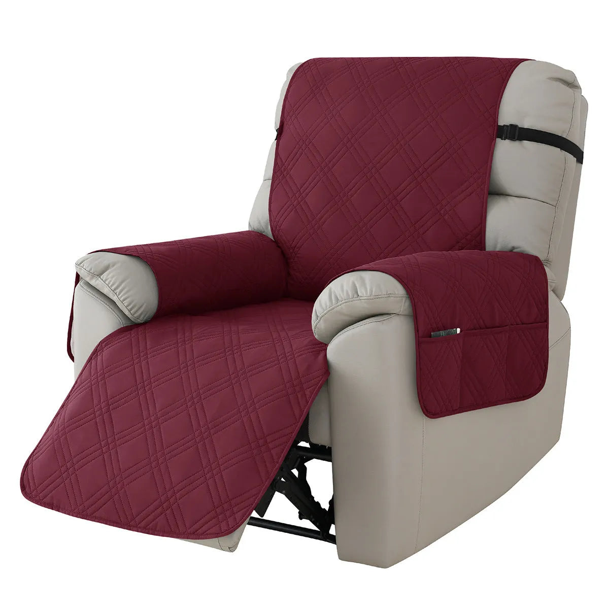 Quilted waterproof sofa cover for Chivas massage chair in burgundy colour.