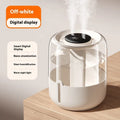Beige round USB humidifier with dual spray outlets, humidity display and 3.7L capacity